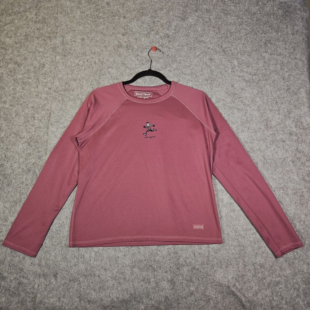 Life Is Good Womens Good Tech Pink Peformance Pullover Runner Logo Size Medium